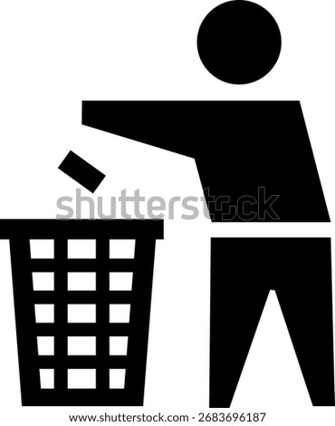 Black Silhouette Vector of Person Throwing Trash into Bin Icon