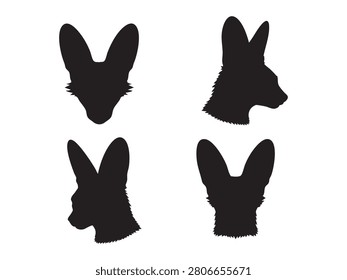 Black Silhouette Vector Set of African Wild Dog and Fox Head Profile Icons