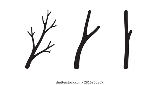 Black Silhouette Vector Set of Bare Tree Branch and Twig Silhouettes
