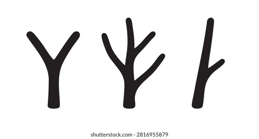 Black Silhouette Vector Set of Bare Tree Branch and Twig Silhouettes
