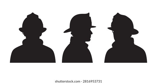 Black Silhouette Vector Set of Firefighter with Helmet Bust Profile Avatars
