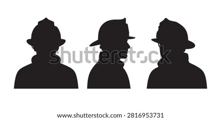 Black Silhouette Vector Set of Firefighter with Helmet Bust Profile Avatars
