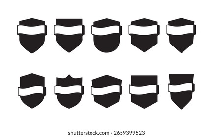 Schwarze Silhouette Vektor-Set von Schild-Icons mit Ribbons und Banner für Embleme und Abzeichen