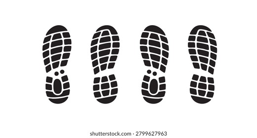 Black Silhouette Vector Set of Shoe Sole Boot Footprints