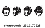 Black Silhouette Vector Set of Sports Helmet and Protective Gear Head Icons

