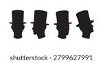 Black Silhouette Vector Set of Top Hat and Bowler Hat Head Profiles