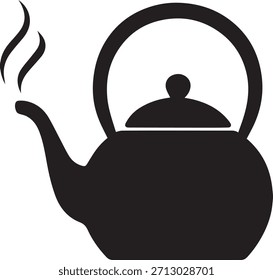 Vector negro de la silueta de la caldera de té al vapor en fondo transparente