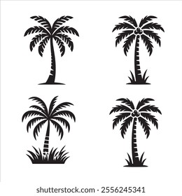 Black Silhouette Vector of a Tropical Palm Tree Isolated on White Background