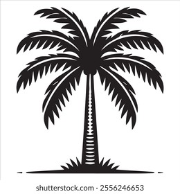 Black Silhouette Vector of a Tropical Palm Tree Isolated on White Background