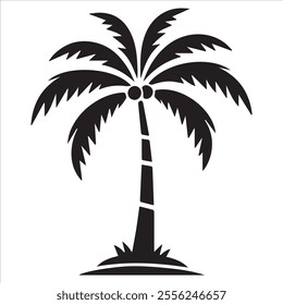 Black Silhouette Vector of a Tropical Palm Tree Isolated on White Background