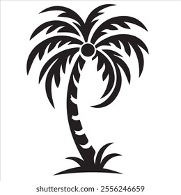 Black Silhouette Vector of a Tropical Palm Tree Isolated on White Background