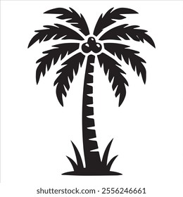 Black Silhouette Vector of a Tropical Palm Tree Isolated on White Background