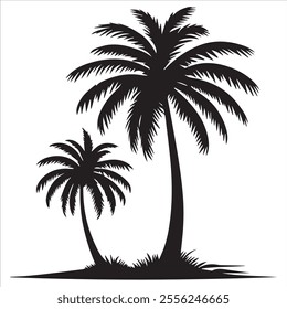 Black Silhouette Vector of a Tropical Palm Tree Isolated on White Background