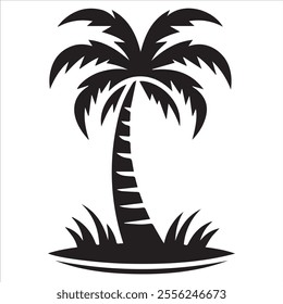 Black Silhouette Vector of a Tropical Palm Tree Isolated on White Background