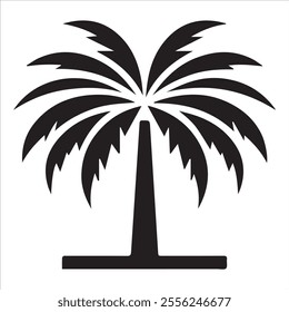 Black Silhouette Vector of a Tropical Palm Tree Isolated on White Background