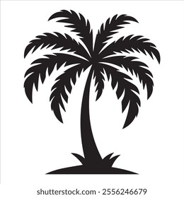 Black Silhouette Vector of a Tropical Palm Tree Isolated on White Background