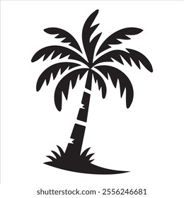 Black Silhouette Vector of a Tropical Palm Tree Isolated on White Background