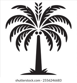 Black Silhouette Vector of a Tropical Palm Tree Isolated on White Background