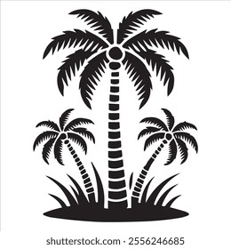 Black Silhouette Vector of a Tropical Palm Tree Isolated on White Background