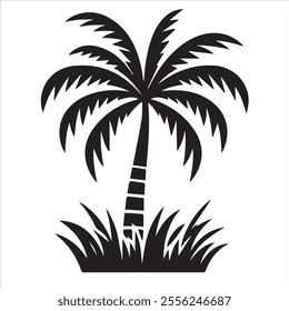 Black Silhouette Vector of a Tropical Palm Tree Isolated on White Background