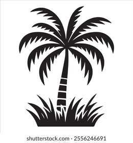 Black Silhouette Vector of a Tropical Palm Tree Isolated on White Background