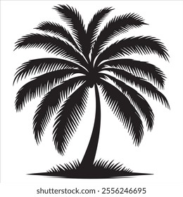 Black Silhouette Vector of a Tropical Palm Tree Isolated on White Background