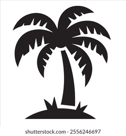 Black Silhouette Vector of a Tropical Palm Tree Isolated on White Background