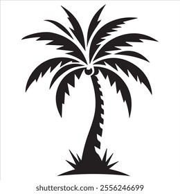 Black Silhouette Vector of a Tropical Palm Tree Isolated on White Background