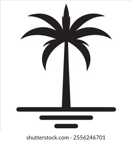 Black Silhouette Vector of a Tropical Palm Tree Isolated on White Background