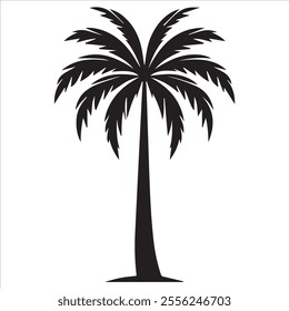 Black Silhouette Vector of a Tropical Palm Tree Isolated on White Background