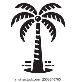 Black Silhouette Vector of a Tropical Palm Tree Isolated on White Background