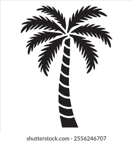 Black Silhouette Vector of a Tropical Palm Tree Isolated on White Background