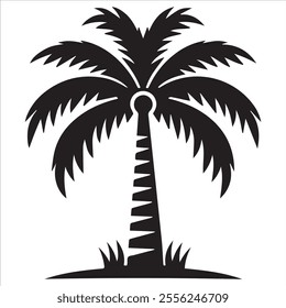 Black Silhouette Vector of a Tropical Palm Tree Isolated on White Background