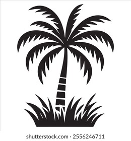 Black Silhouette Vector of a Tropical Palm Tree Isolated on White Background