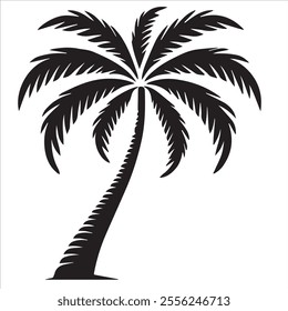 Black Silhouette Vector of a Tropical Palm Tree Isolated on White Background