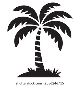 Black Silhouette Vector of a Tropical Palm Tree Isolated on White Background