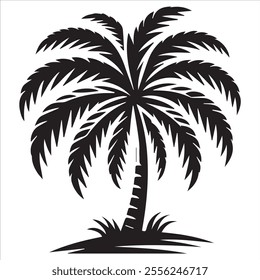 Black Silhouette Vector of a Tropical Palm Tree Isolated on White Background