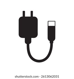 A black silhouette vector of a wall charger with a plug and a cable