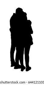 black silhouette vector - young couple man and woman standing hugged