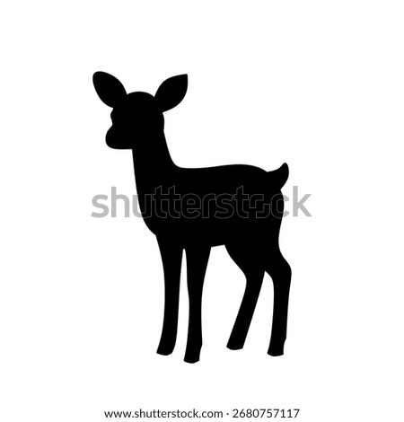 Black silhouette vector of a young deer standing gracefully. Minimal and simple wildlife design perfect for logos, icons, tattoo art, or nature-themed graphics.