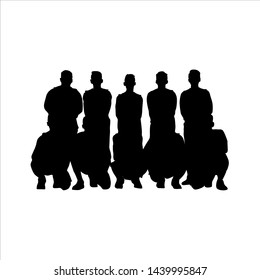 Black Silhouette Vectors of Basketball Team with 10 Players 