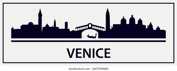 Black silhouette of Venice city skyline. Vector on a gray background

