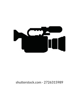 a black silhouette of a video camera on a white background