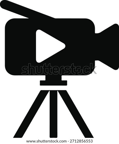 Black silhouette of a video camera on a tripod with a play button icon