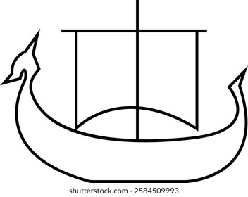 Black silhouette of a Viking ship on water icon, sailboat vehicle gondola. old designs ships, vintage galleons isolated on transparent background, graphic art vector styles, logo, template elements