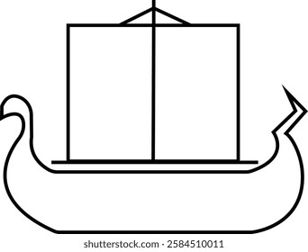 Black silhouette of a Viking ship on water icon, sailboat vehicle gondola. old designs ships, vintage galleons isolated on transparent background, graphic art vector styles, logo, template elements