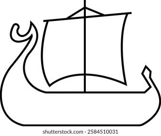 Black silhouette of a Viking ship on water icon, sailboat vehicle gondola. old designs ships, vintage galleons isolated on transparent background, graphic art vector styles, logo, template elements