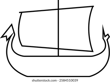 Black silhouette of a Viking ship on water icon, sailboat vehicle gondola. old designs ships, vintage galleons isolated on transparent background, graphic art vector styles, logo, template elements