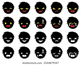 Black silhouette villain face icon set