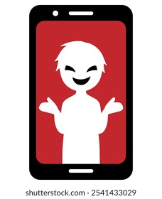 Black silhouette of a villain image on a smartphone screen